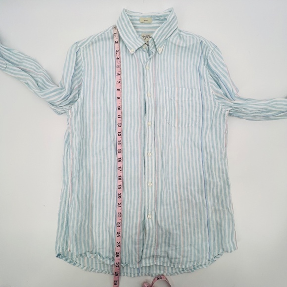 J Crew Baird McNutt Slim 100% Irish Linen Striped Button Down M Pastel Easter - Picture 6 of 8